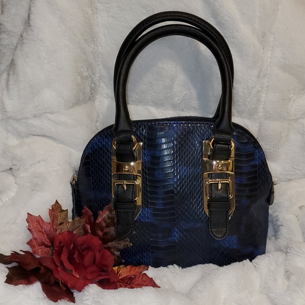 Embossed Python Small Bowler Bag Purse